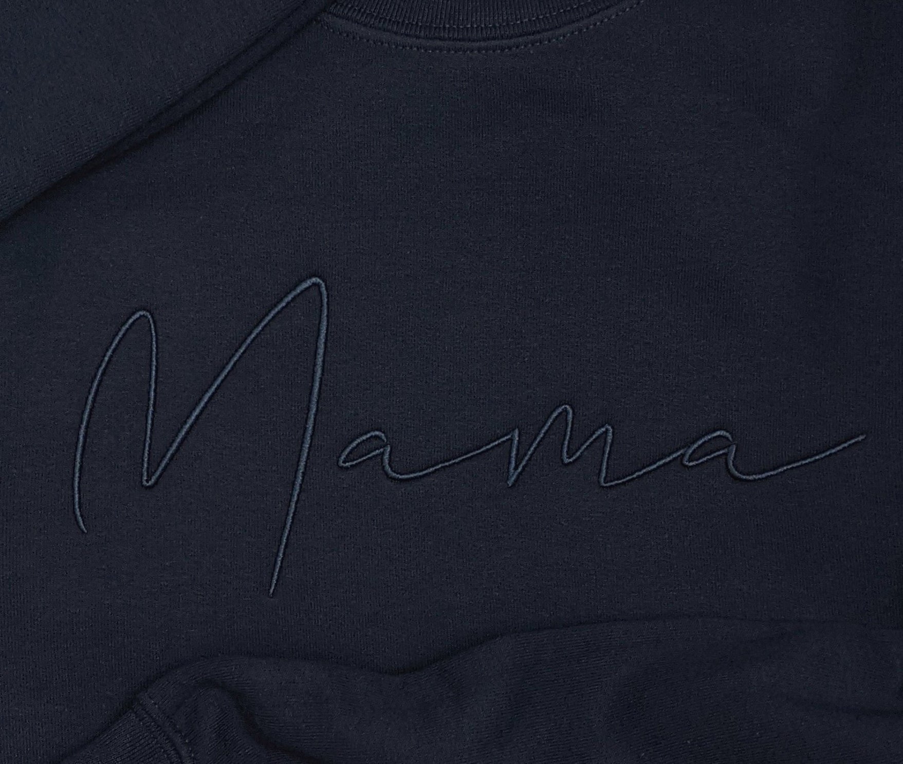 Navy "Mama" Cursive Handwritten Crewneck