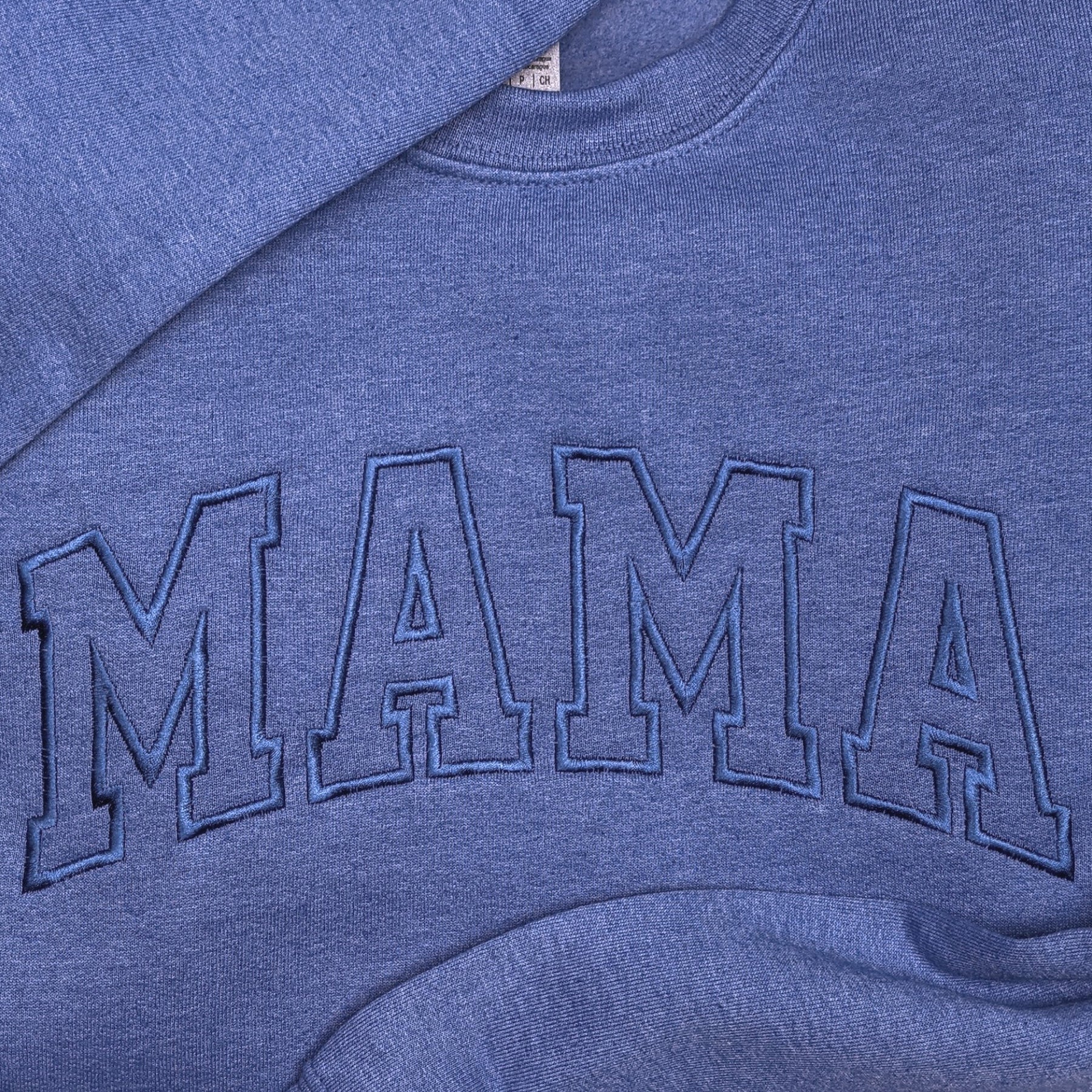 Heather Royal "Mama" Block Embroidered Crewneck