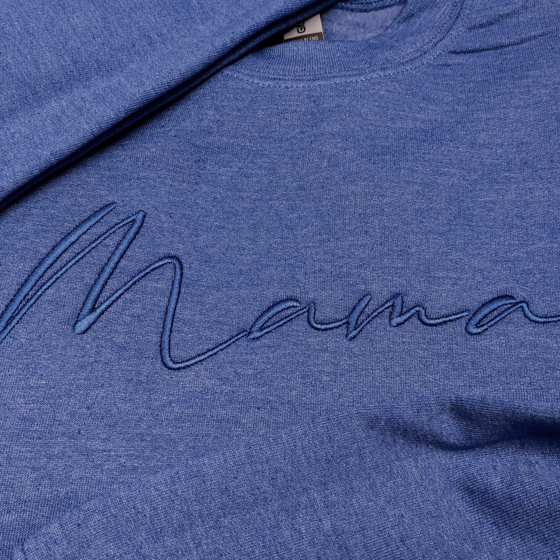 Heather Royal "Mama" Cursive Embroidered Crewneck