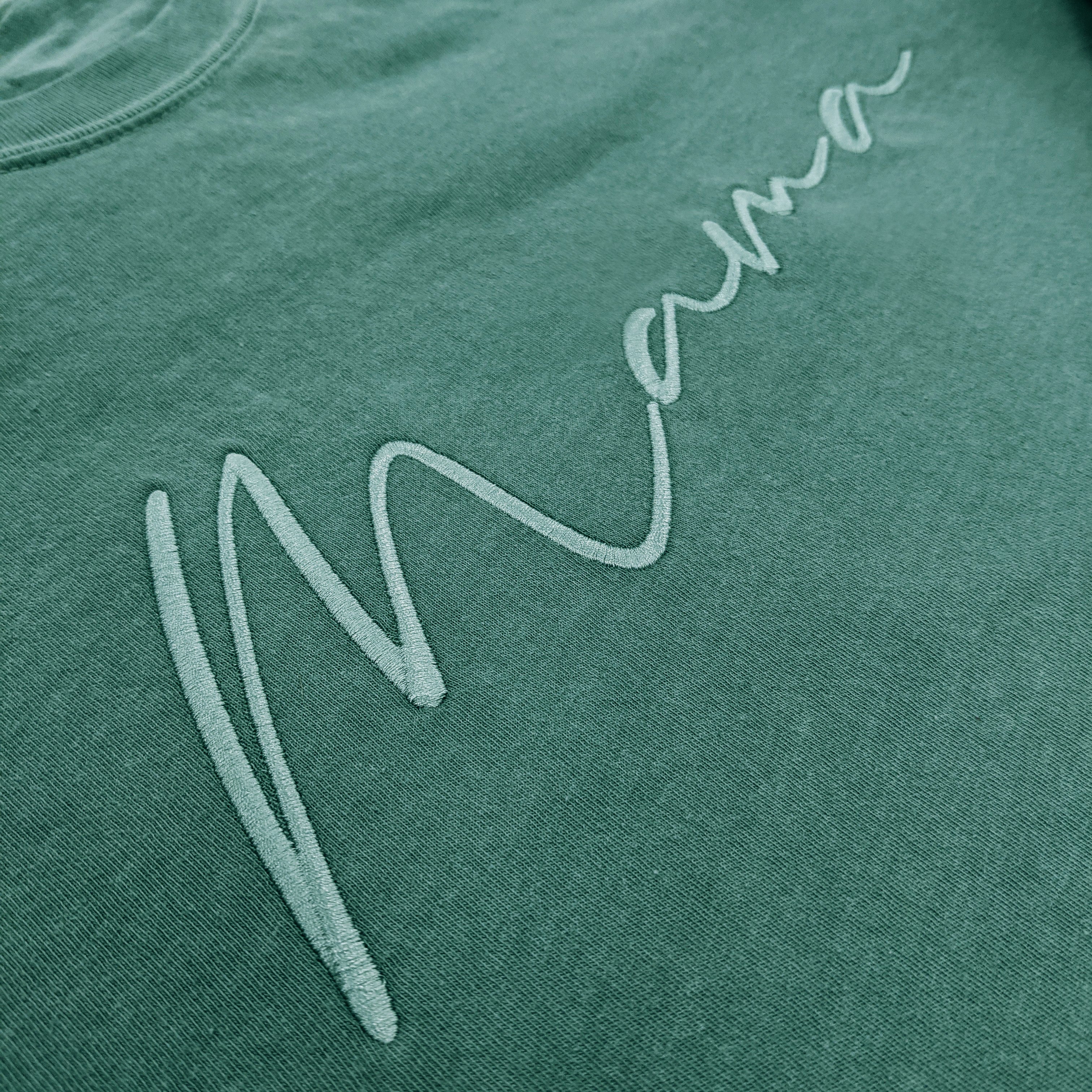 Emerald "Mama" Cursive Embroidered T-Shirt