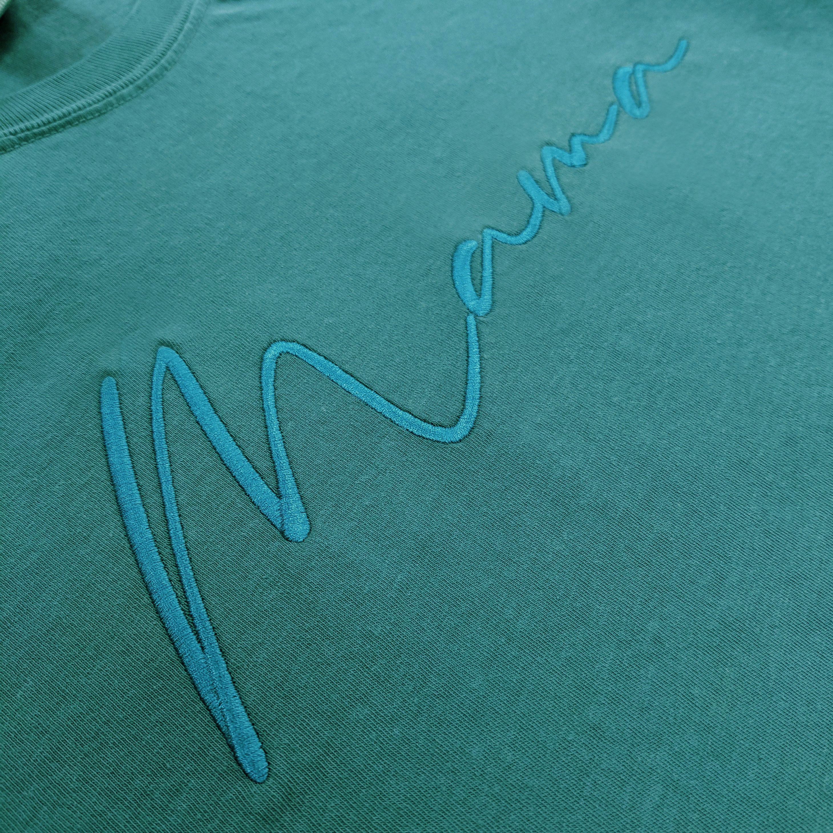 Seafoam "Mama" Cursive Embroidered T-Shirt